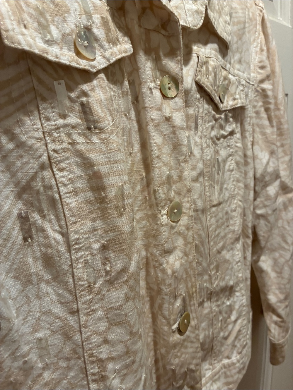 Ruby Rd. Cream Patterned Button-Front Jean Jacket - Picture 4 of 10